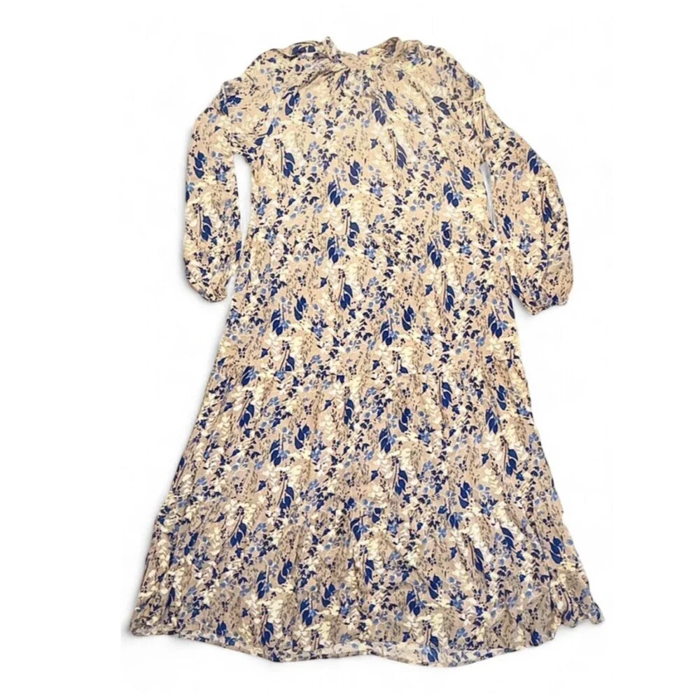 A New Day Women’s Long-Sleeve Mock Neck Floral Print  3 Tiered Maxi Dress – XS